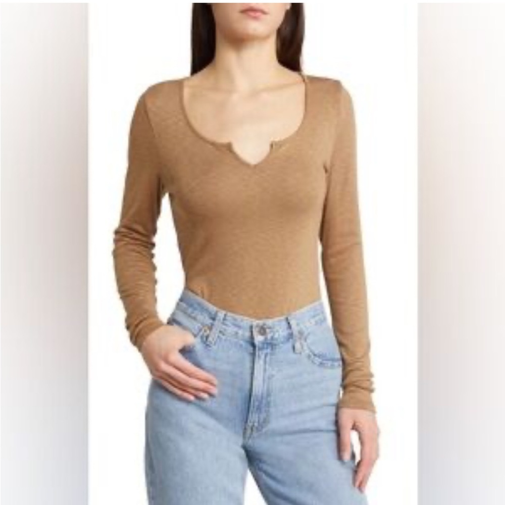 Madewell Camel Scoop-Notch Long Sleeve Tee